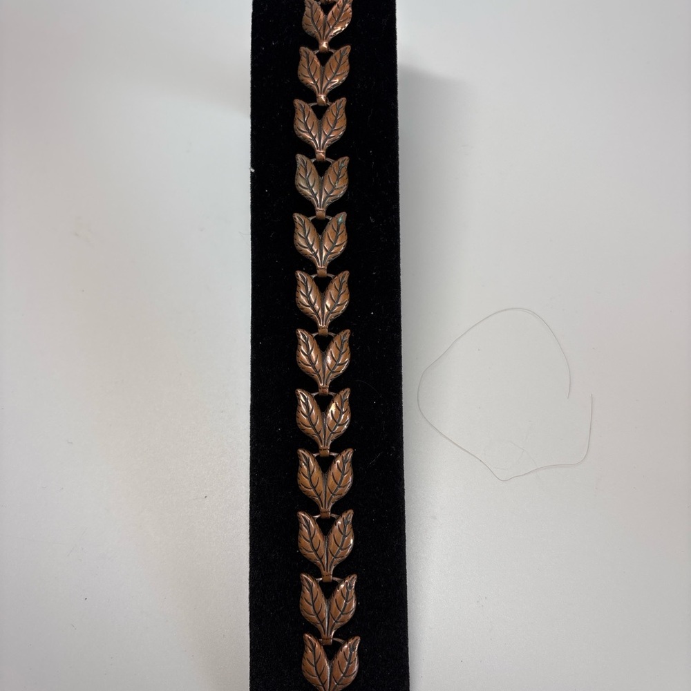 Vintage Copper Leaf Link Bracelet Arts & Crafts Style 7.75”